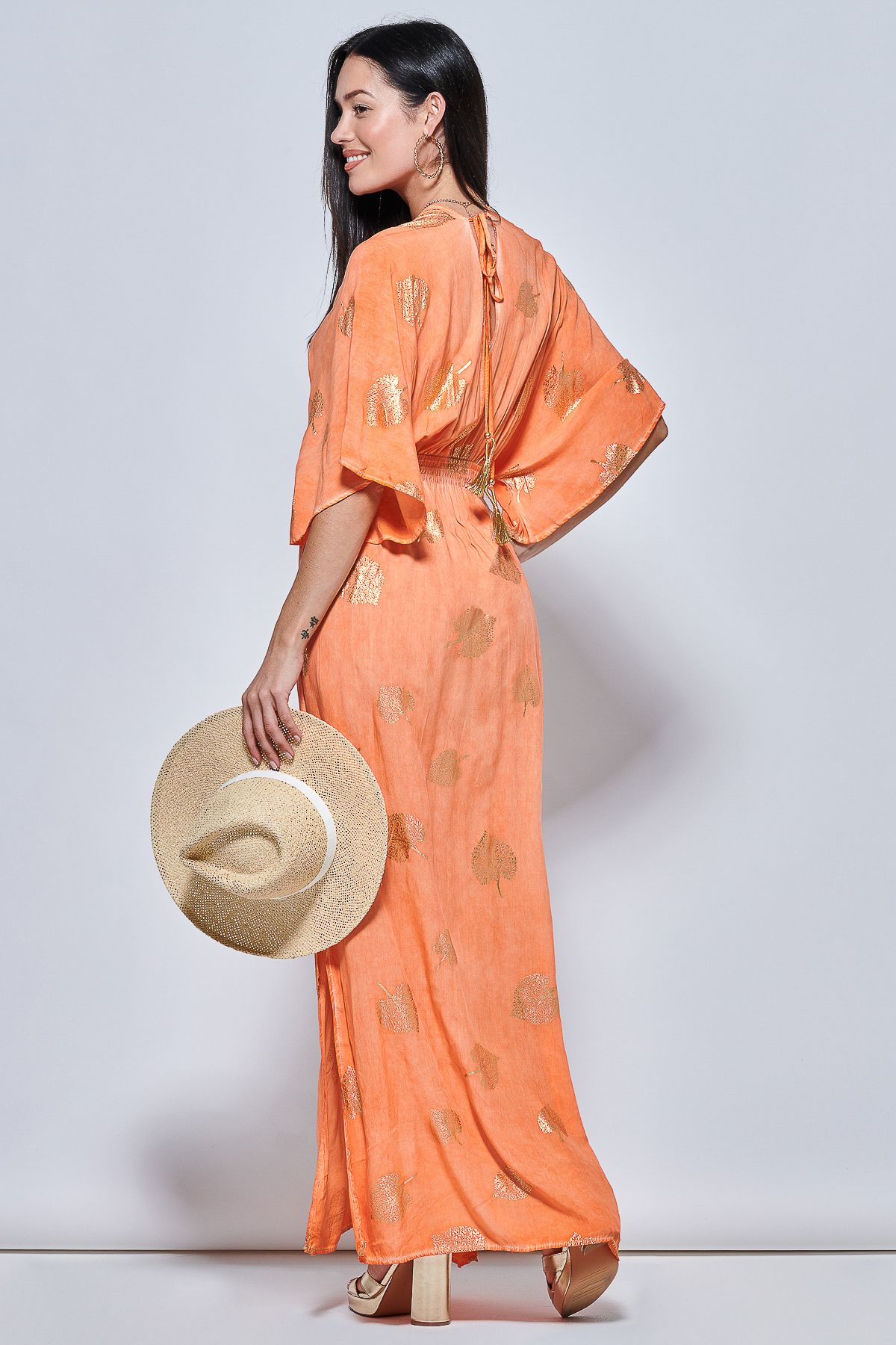 Jolie Moi Printed Kimono Sleeve Holiday Maxi Dress