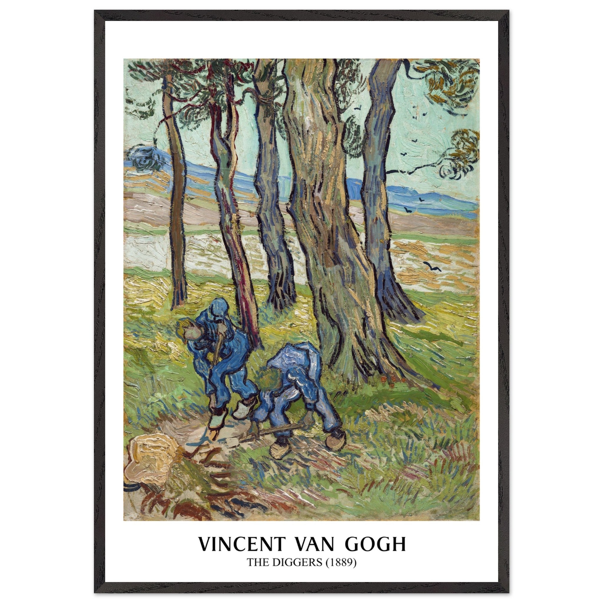Artfulprints Poster met Lijst Vincent van Gogh - The diggers  - 70x100 cm - Groen
