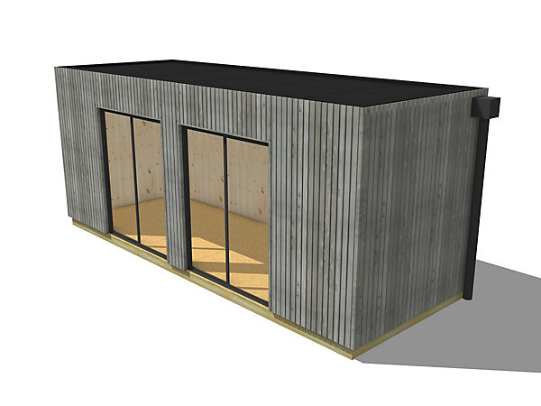 Extension maison en bois en bois 6,6 x 2,4 x 2,7 m avec plancher isolé / menuiseries alu k-line