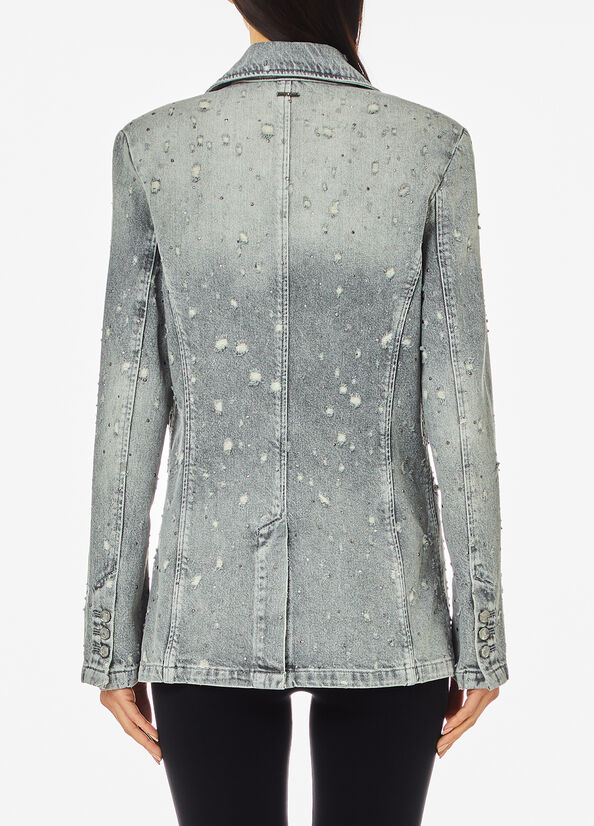 Blazer in denim con strass