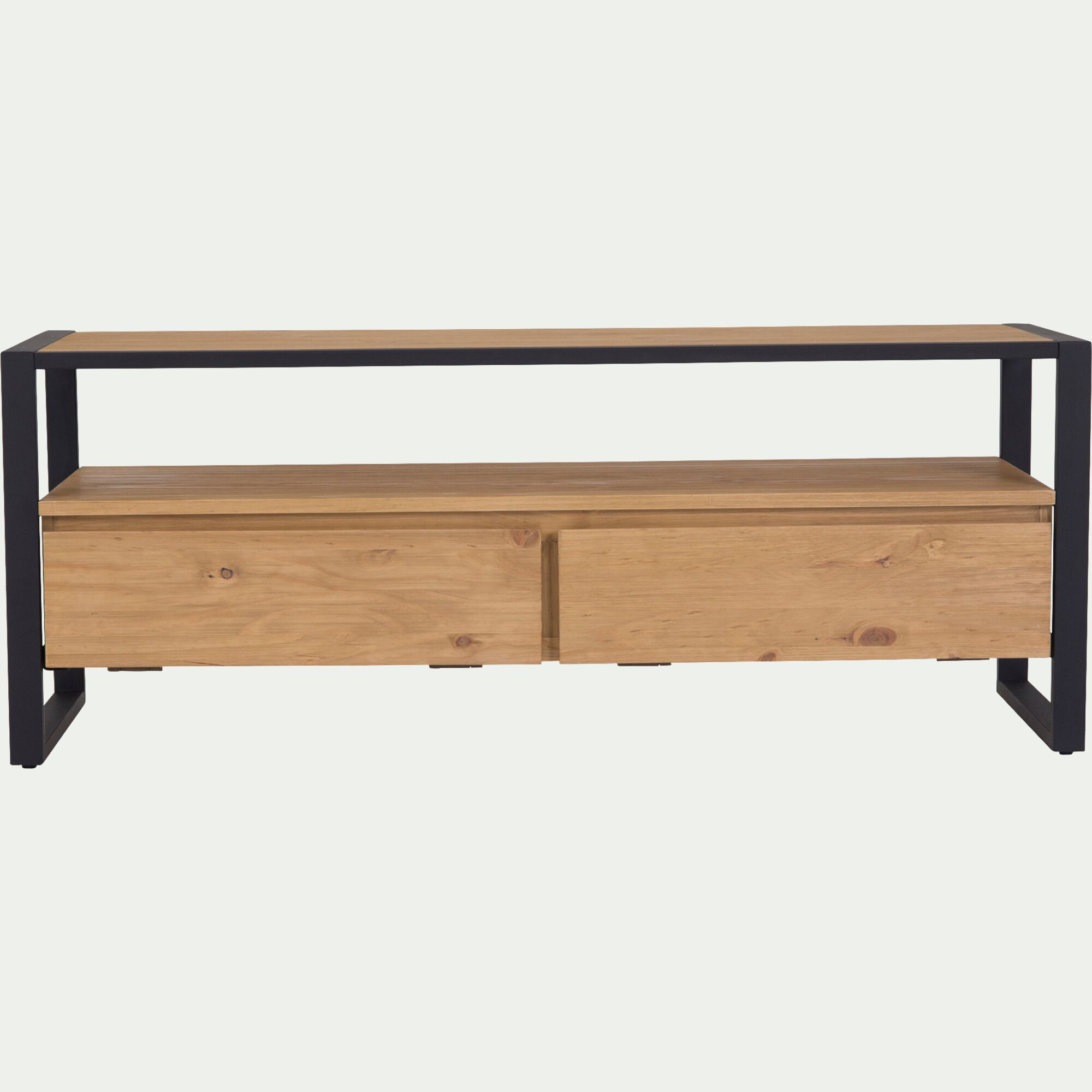 ENDOUME - Meuble TV en pin massif et métal L130cm - bois clair