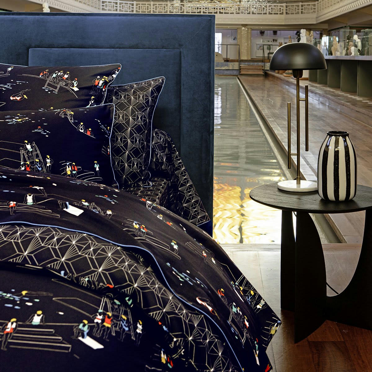 PISCINE - Housse de couette satin noir 200x200 cm