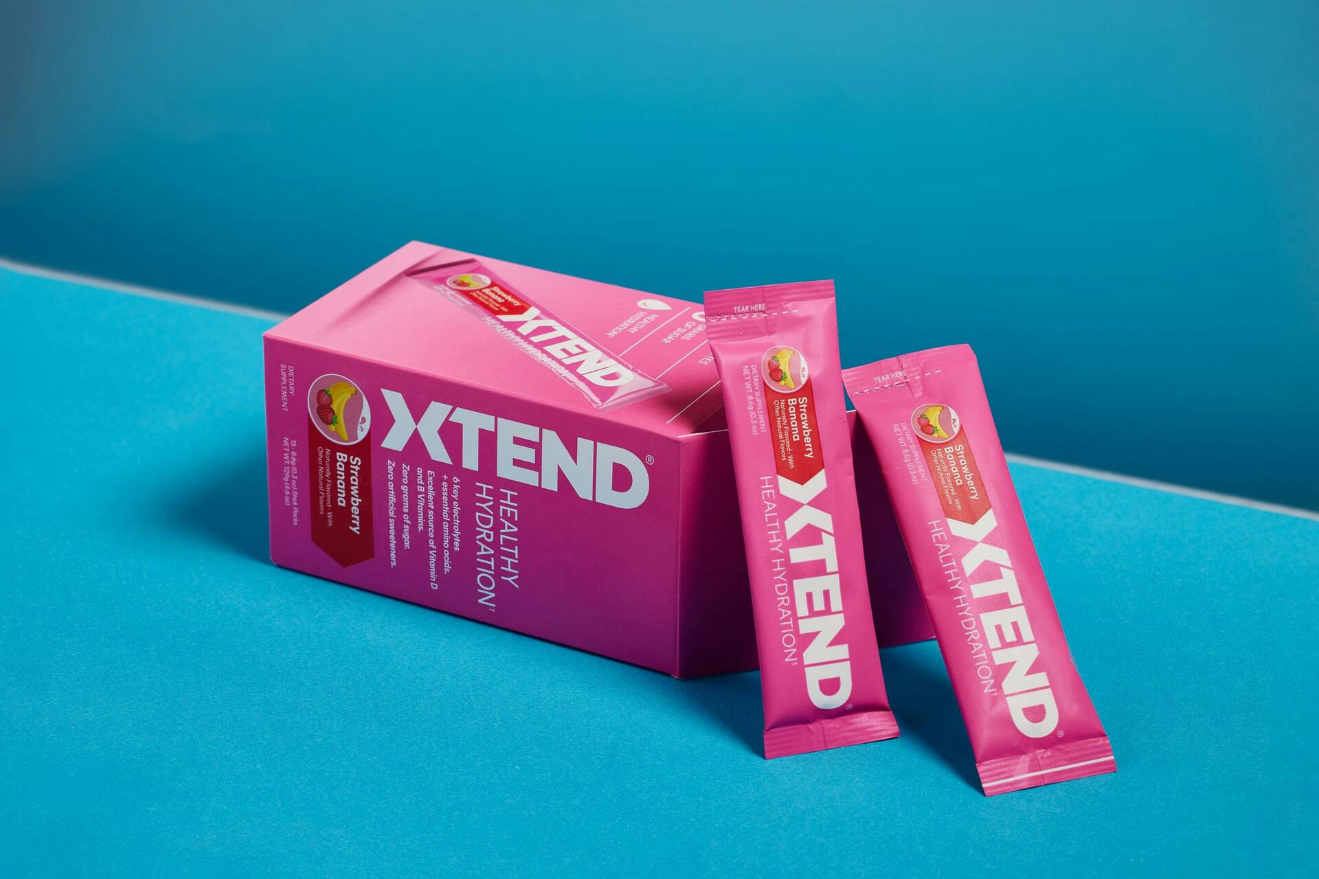 XTEND® Healthy Hydration Powder Stick Packets, Zero Sugar, Strawberry Banana, 15-Stick Pack