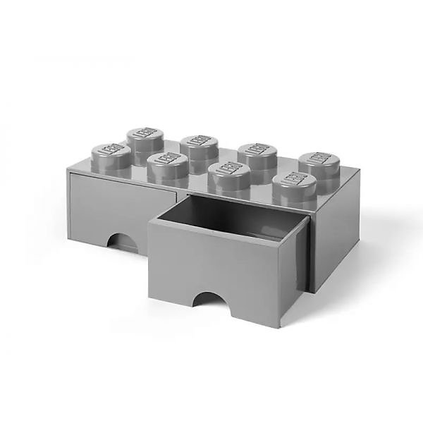 Brique de Rangement LEGO 2 tiroirs 8 picots - Gris