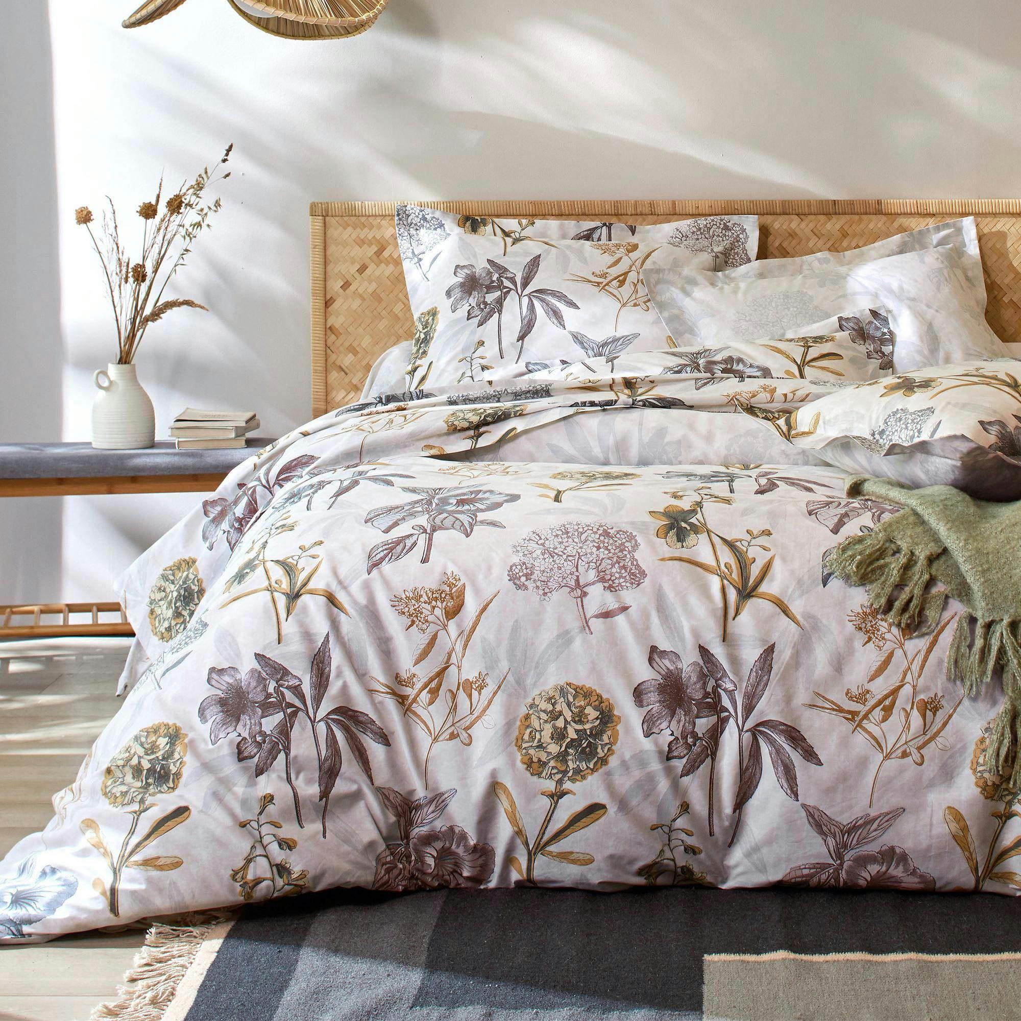 REVE FLEURI - Drap-housse 90x190x28 gris en coton