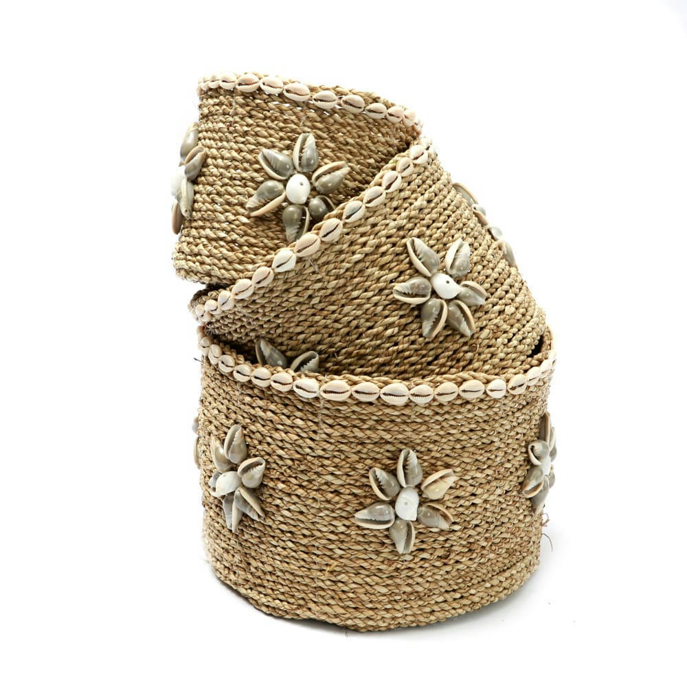 BEACH VIEW - Panier en herbes de mer naturel set de 3