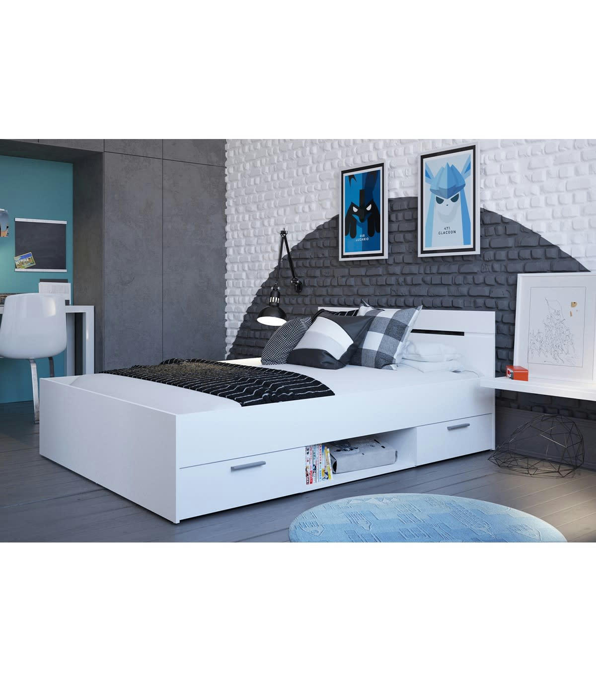 MICHIGAN - Lit 2 Tiroirs 1 Niche - 140x190 cm