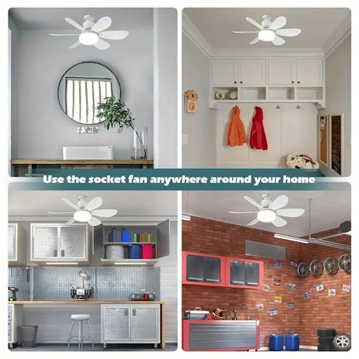 NNETM 1pc Dimmable Socket Fan Ceiling with Remote Control - Traditional Style, White