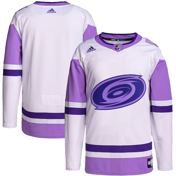 Carolina Hurricanes adidas Hockey Fights Cancer Primegreen Authentic Blank Practice Jersey - White/Purple