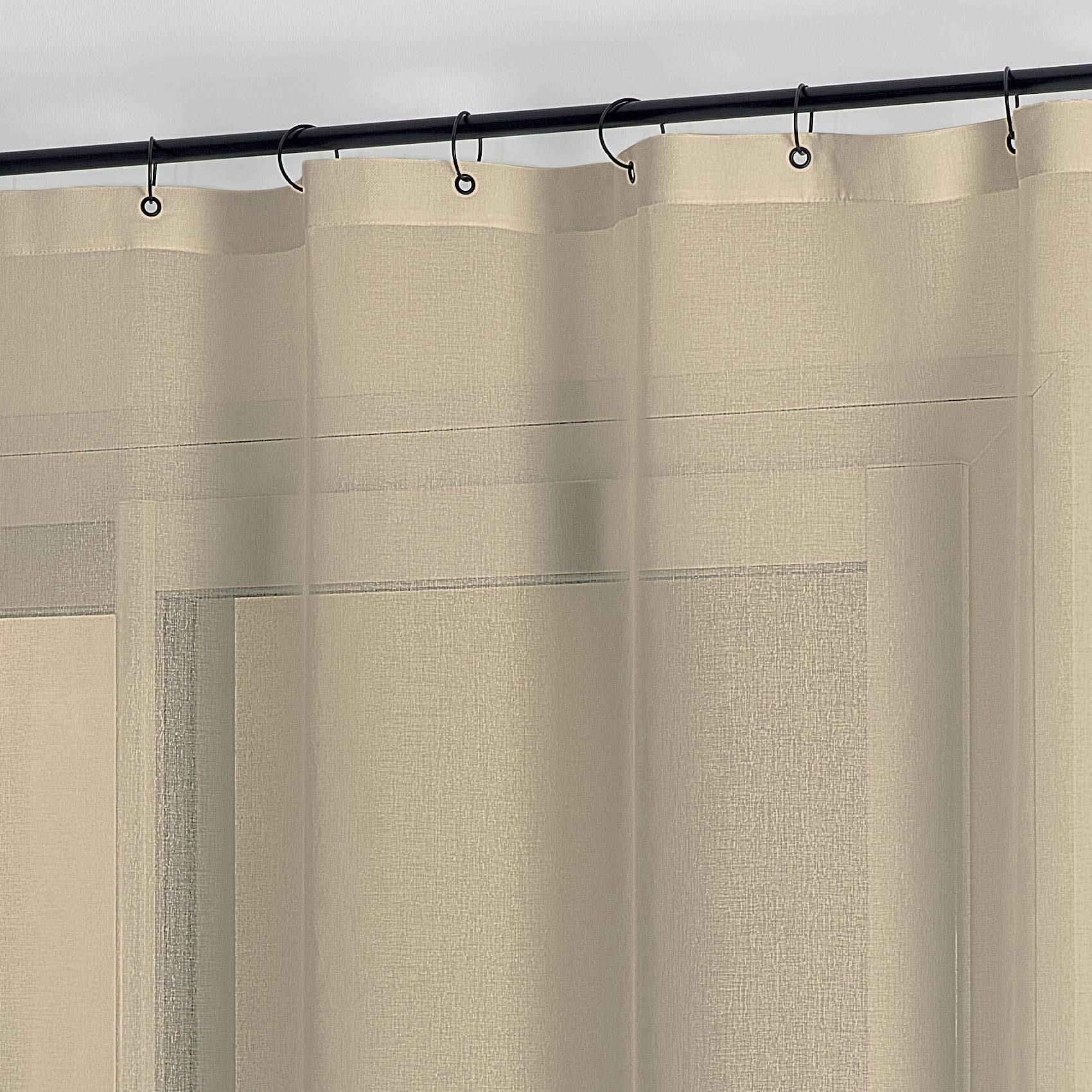 - Voilage à anneaux noirs amovibles polyester lin 140x240 cm