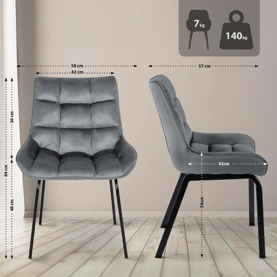 CLP Eetkamerstoel Saranda zwart Frame - Fluweel - donkergrijs