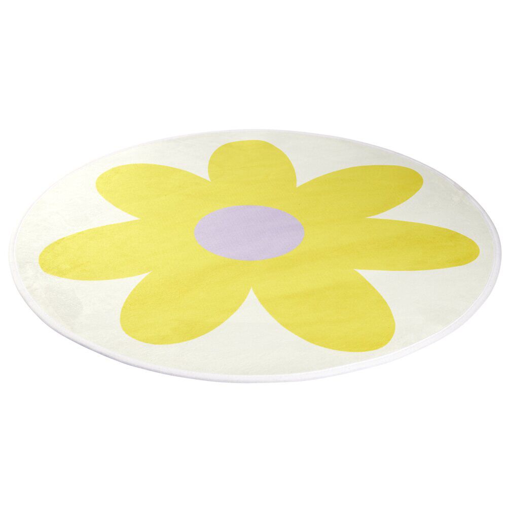Tapis rond blanc motif fleur Ø90cm (2 modèles jaune ou rose)