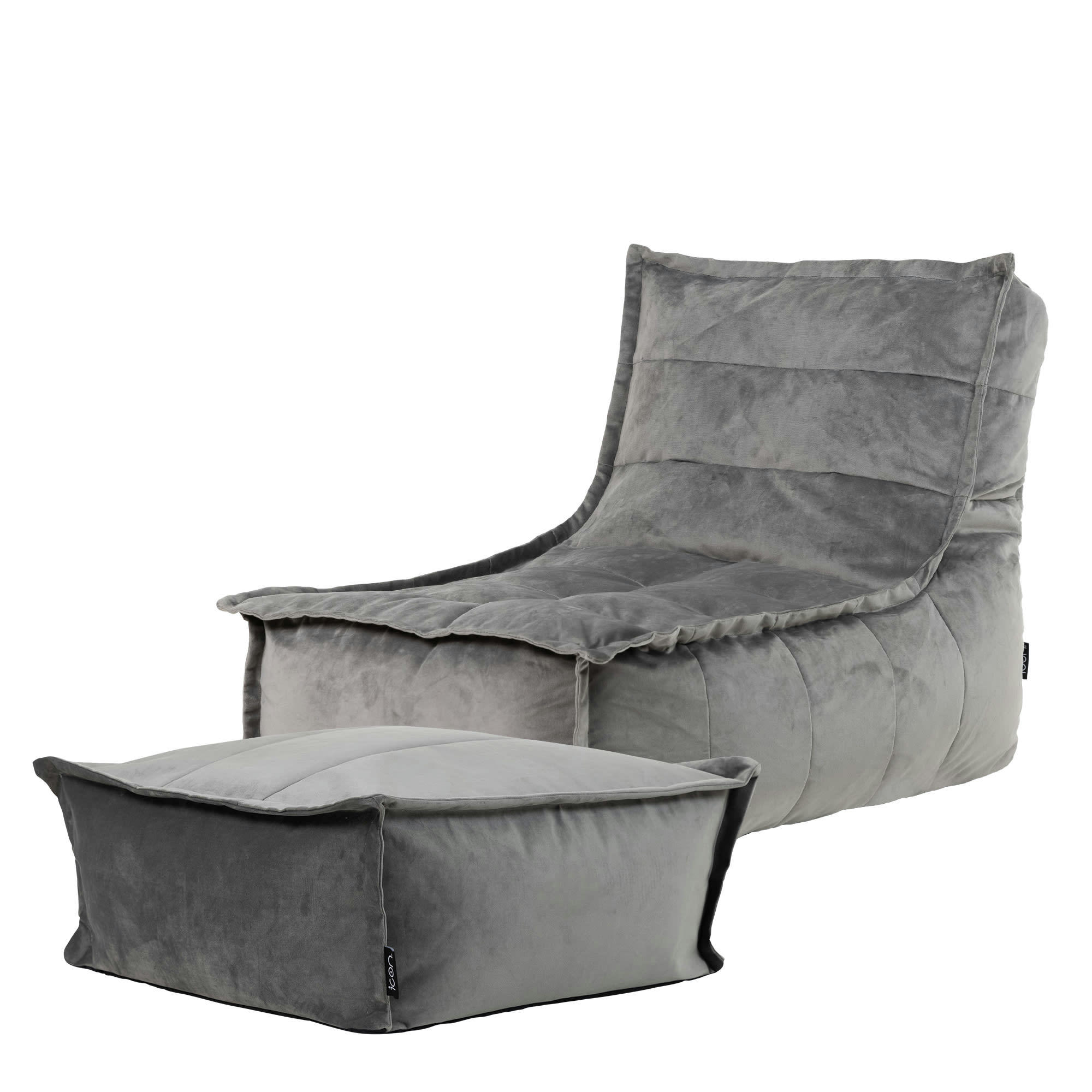 DOLCE - Pouf velours avec large repose-pieds gris anthracite