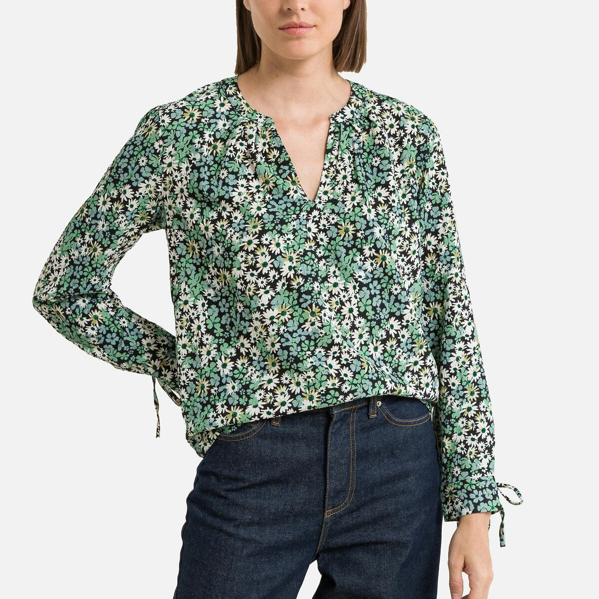 Blouse imprimé fleuri, col V
