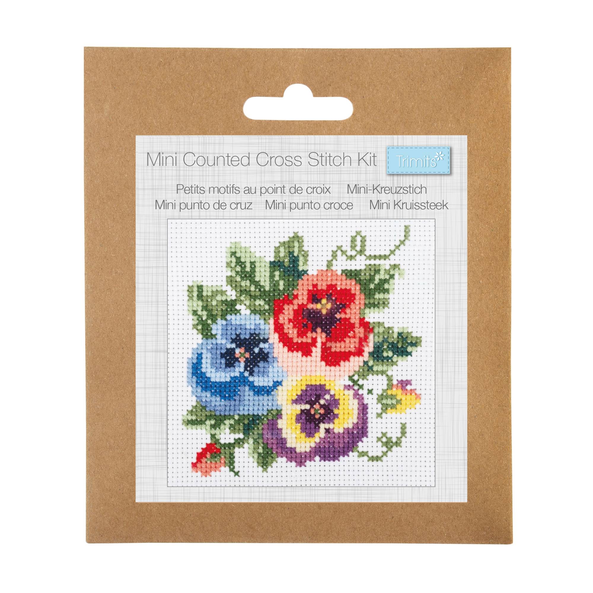 Trimits Pansies Counted Cross Stitch Kit 13cm x 13cm
