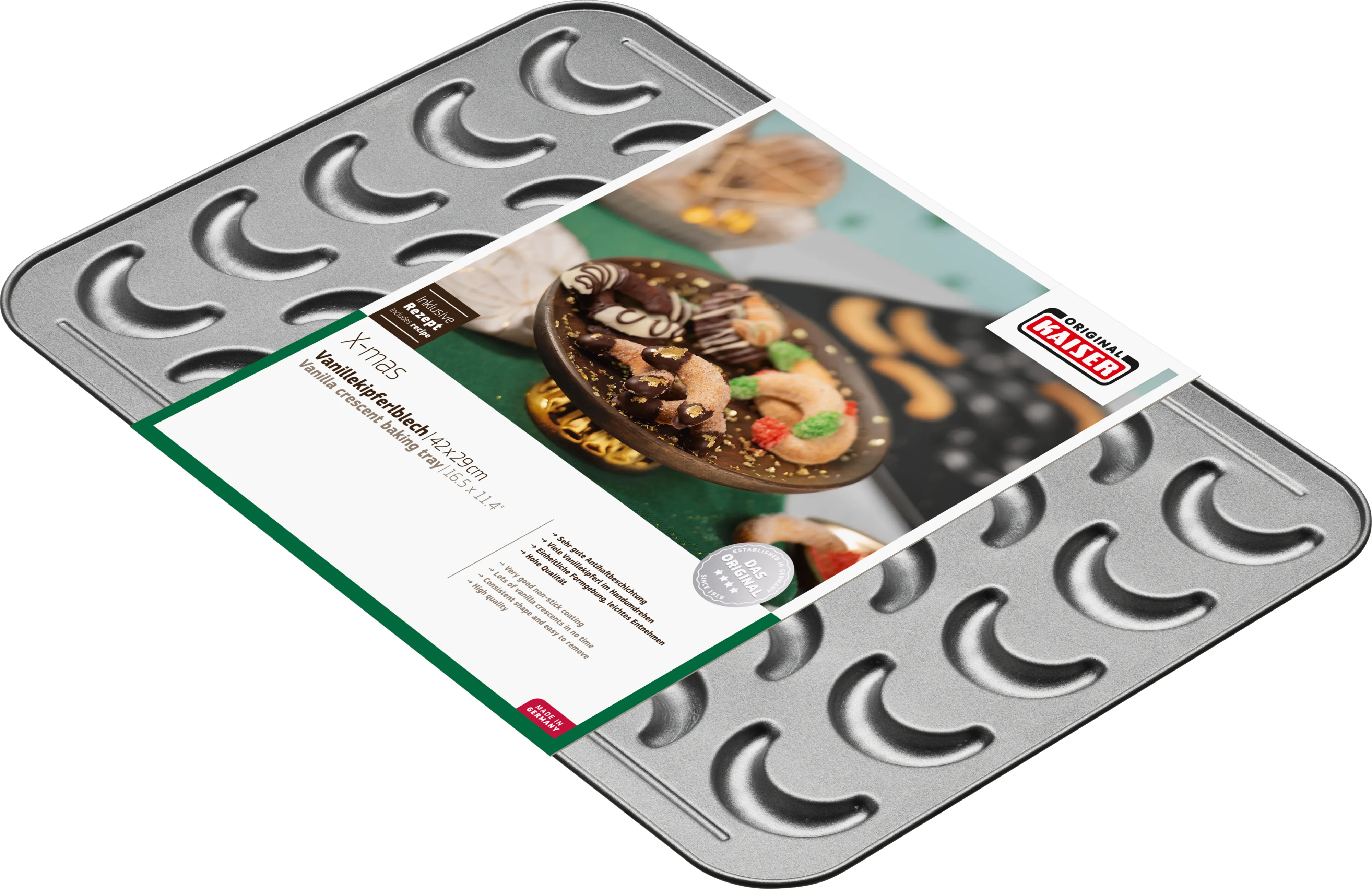 KAISER X-mas Vanilla Crescent Baking Tray, 42 x 29 cm