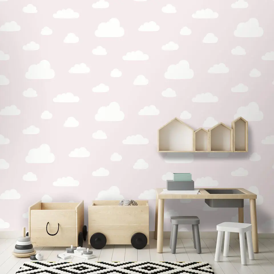 Dutch Wallcoverings behang - My Kingdom Clouds roze/wit - 0.53x10,05m
