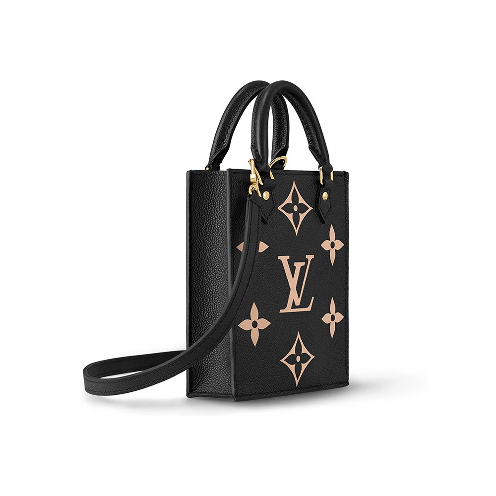 Louis Vuitton Monogram Empreinte Petite Sac Plat Handbag Black Beige