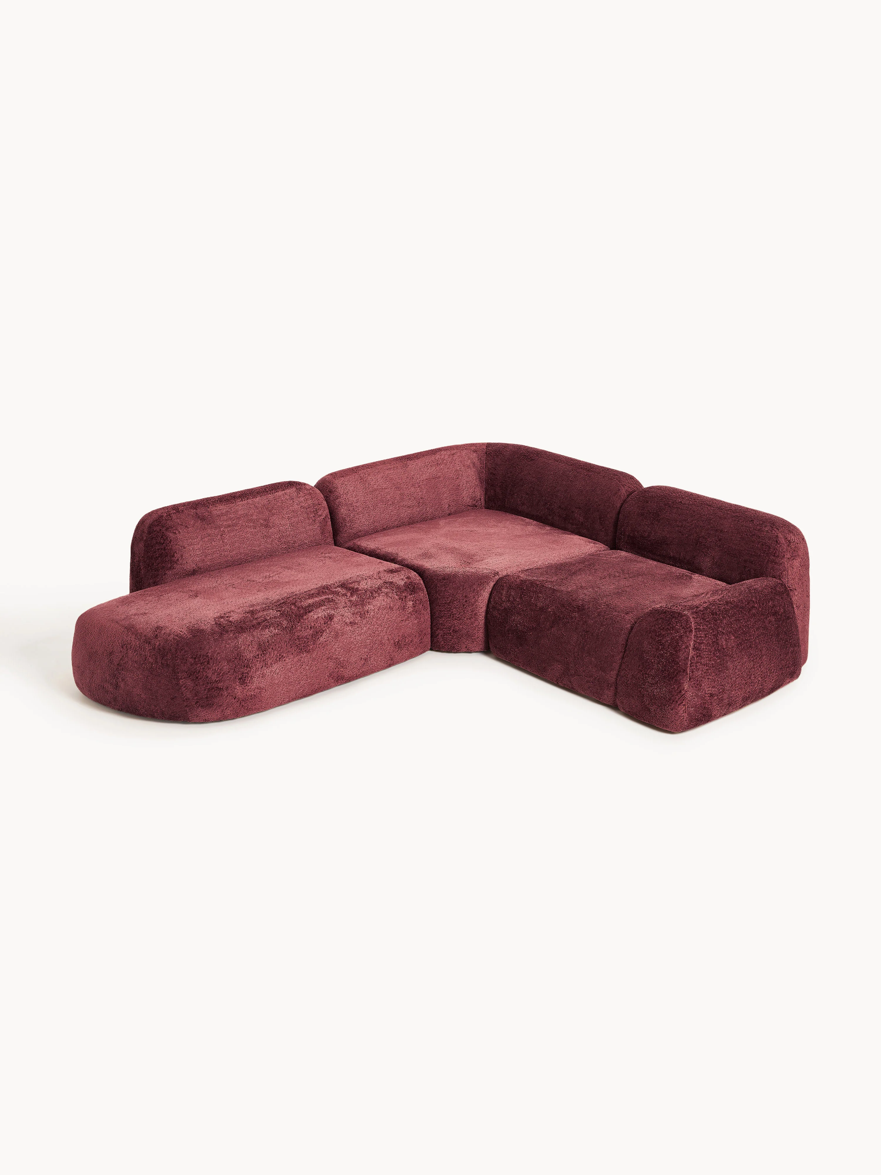 Modulares Ecksofa Wolke (4-Sitzer) aus Teddy-Bouclé mit Chaiselongue