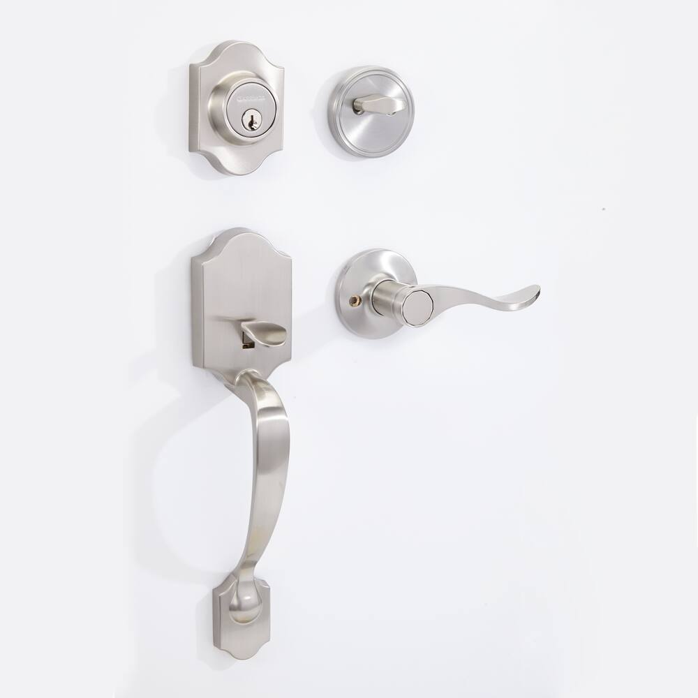 Garrison Imperial Grip Handle Set & Deadbolt Door Lock Set with Queen Lever, Satin Nickel
