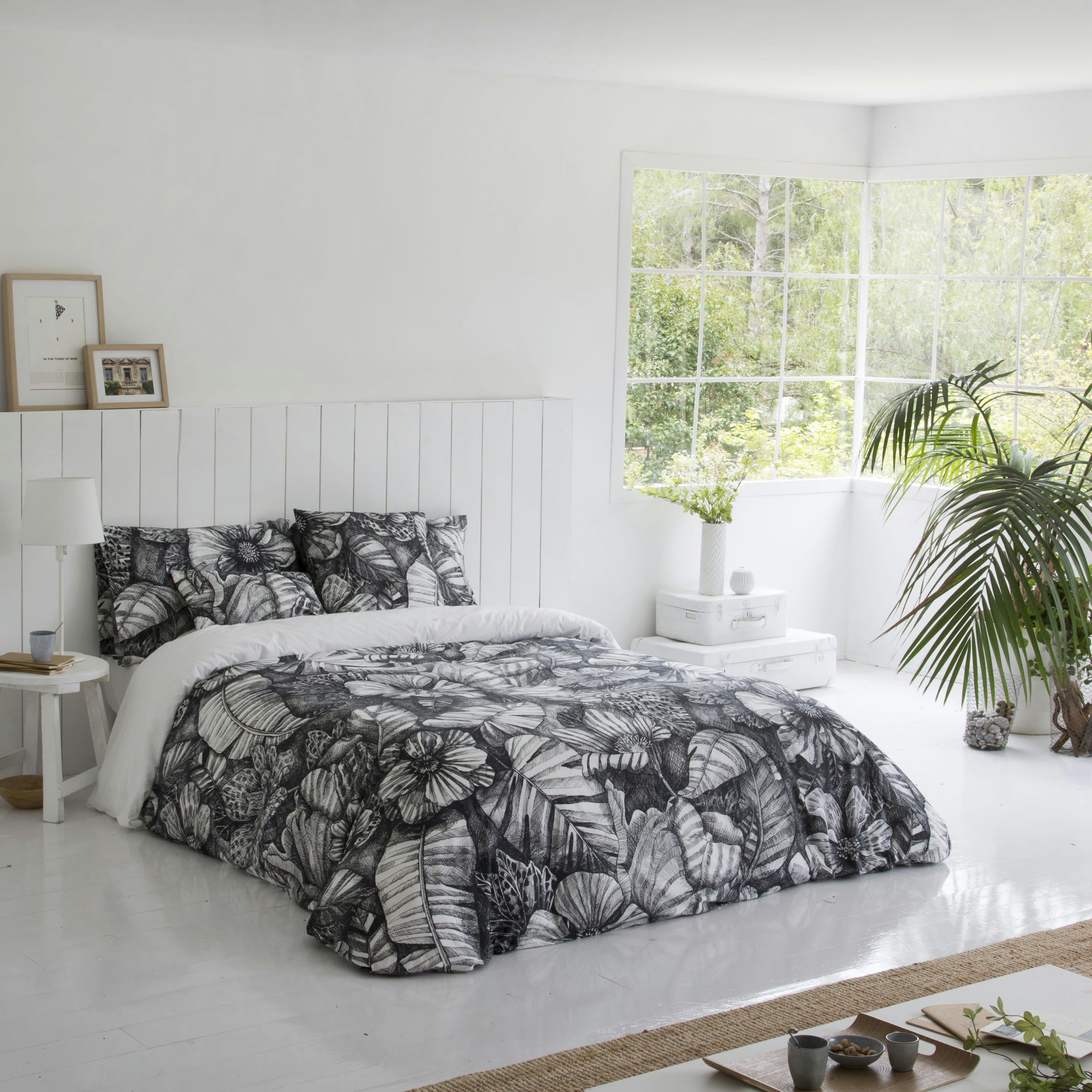 ESBOS - Housse de couette imprimé en percale Coton Noir 220x220 cm