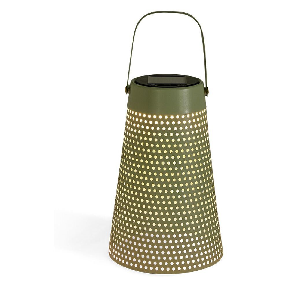Lampe nomade solaire Faro métal perforé vert Ø12,8xH20cm