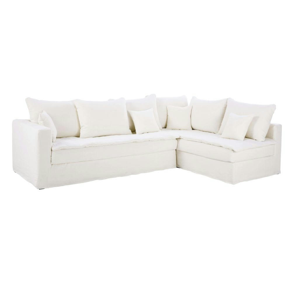 Celestin - Canapé d'angle droit 5/6 places en lin supérieur blanc