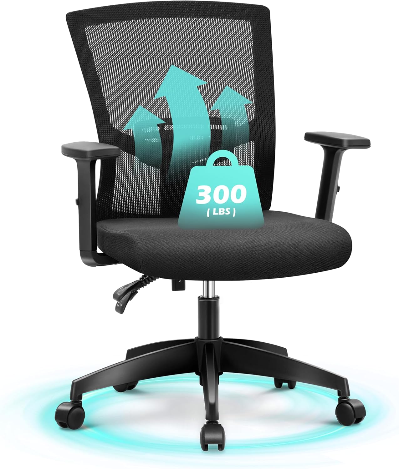 ALPHA HOME Office Chair Ergonomic, Mid Back Mesh Computer Chair with Lumbar Support Executive Stool with Adjustable Armrest & Seat Cushion, BIFMA & SGS Certified