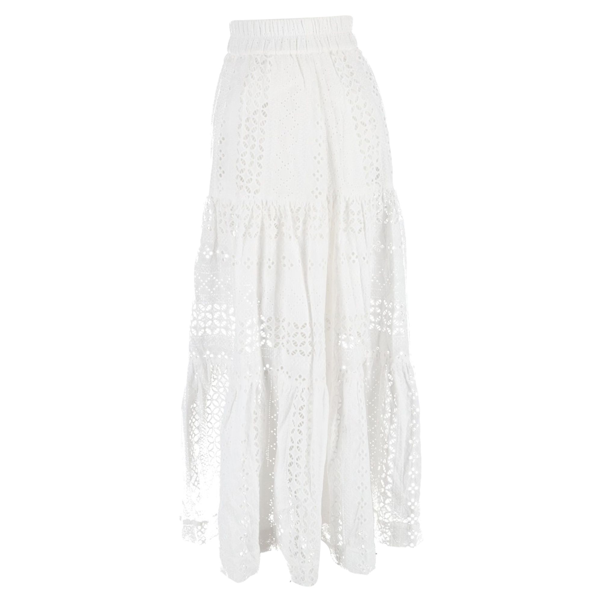 Vilshenko Preloved Eyelet Tiered Midi Skirt in White Cotton