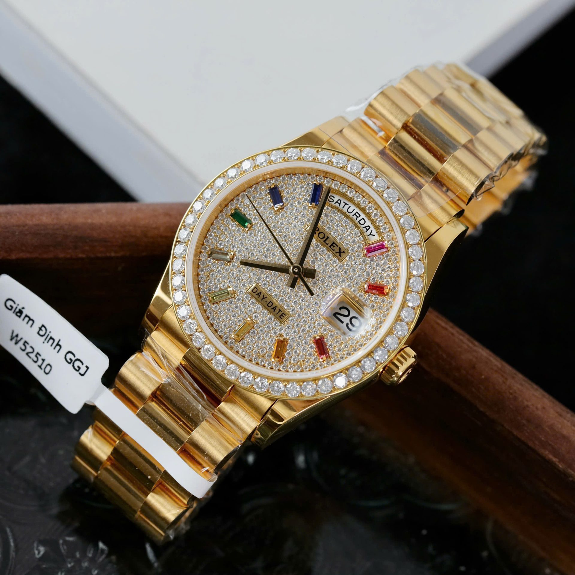Rolex Day-Date YG Plated Paved-Rainbow Diamond Dial 36mm Super Clone