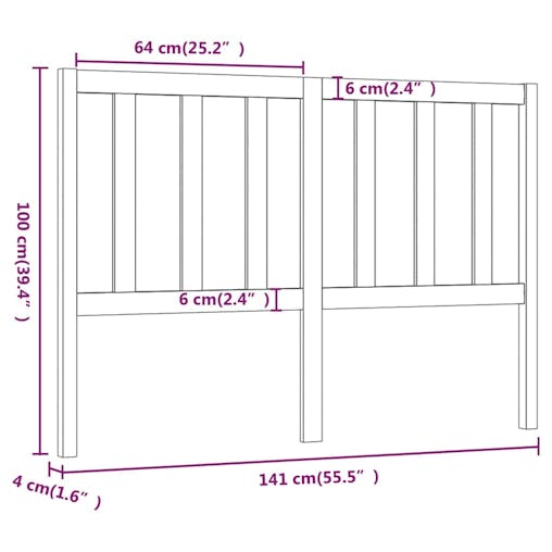 NNEVL Bed Headboard Black 141x4x100 cm Solid Wood Pine