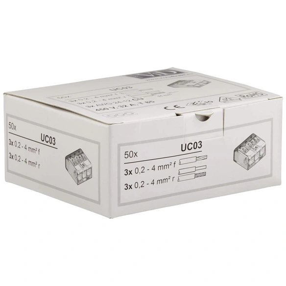 Verbindungsklemme, UC, Kunststoff, Weiß/Transparent, Leiter mit Ø 0,2 – 4 mm²