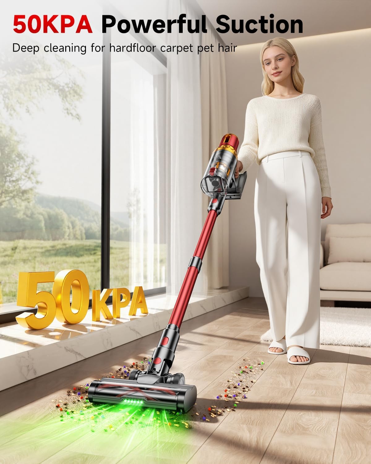 Cordless Vacuum Cleaner, 580W 50Kpa 65Mins Vacuum Cleaner for Home, Stand-Free Stick Vacuum, OLED Display, Auto Scrap Dust Tech, Lightweight, Anti-Tangle Vacuum Cordless for Woodfloor Carpet Pet Hair