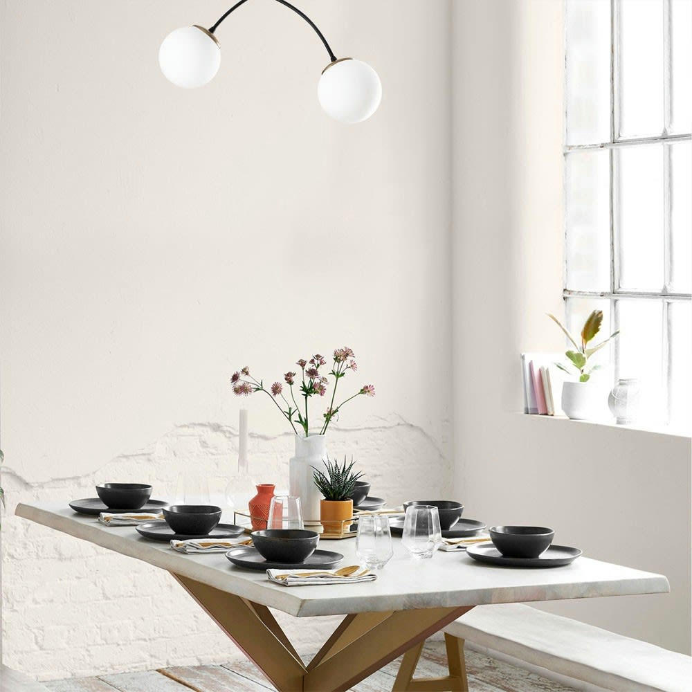 MOSOMA - Plafonnier noir 2 lumières avec abat-jour en verre opale blanc