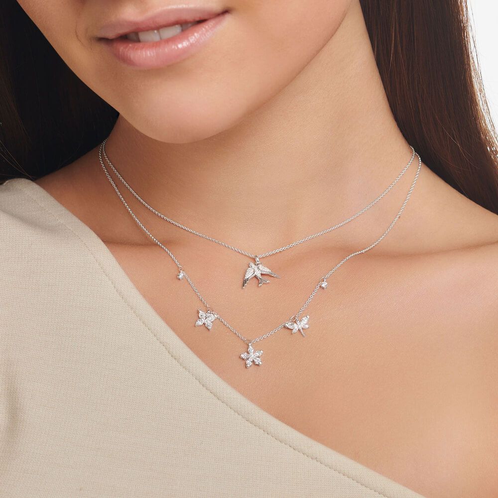 THOMAS SABO THOMAS SABO Sterling Silver White Cubic Zirconia Flower Necklace KE2100-051-14