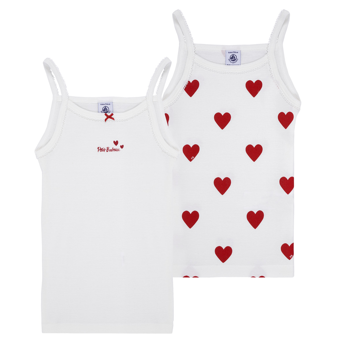Petit Bateau - LOT DEBARDEUR X2 - White / Red