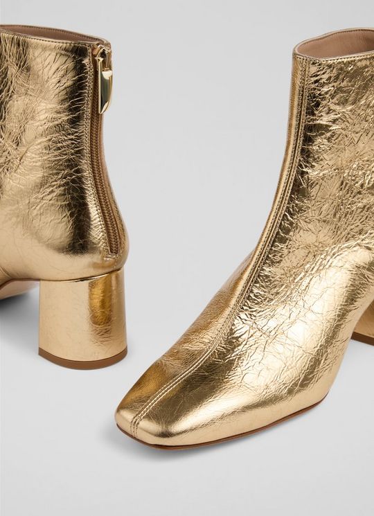Nadira Gold Leather Ankle Boots