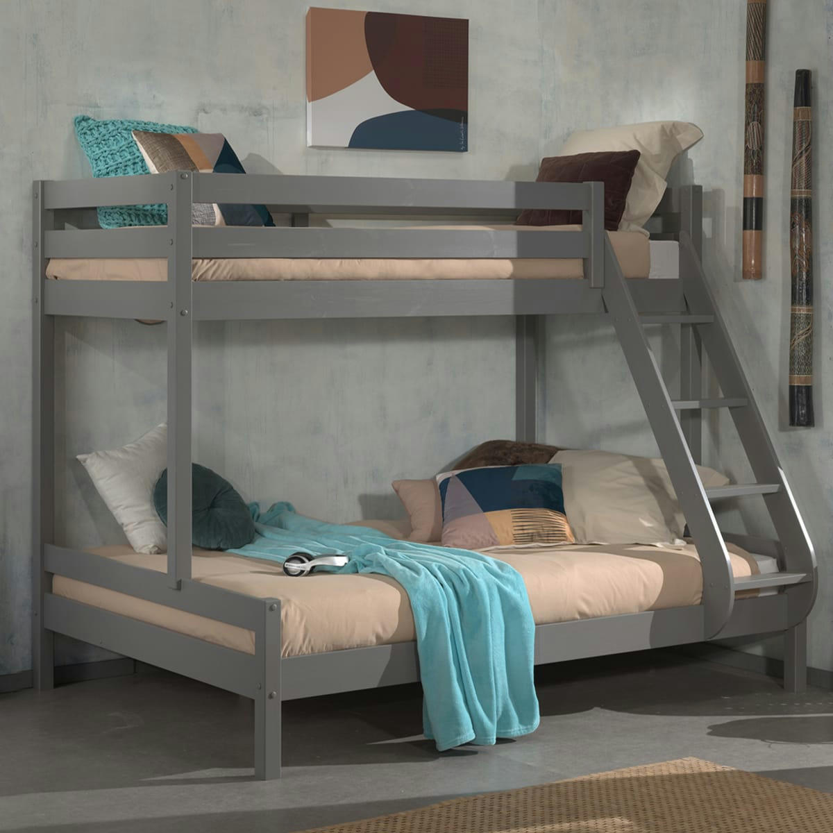 PINO - Lit superposé 90x200 140x200 sommier inclus gris