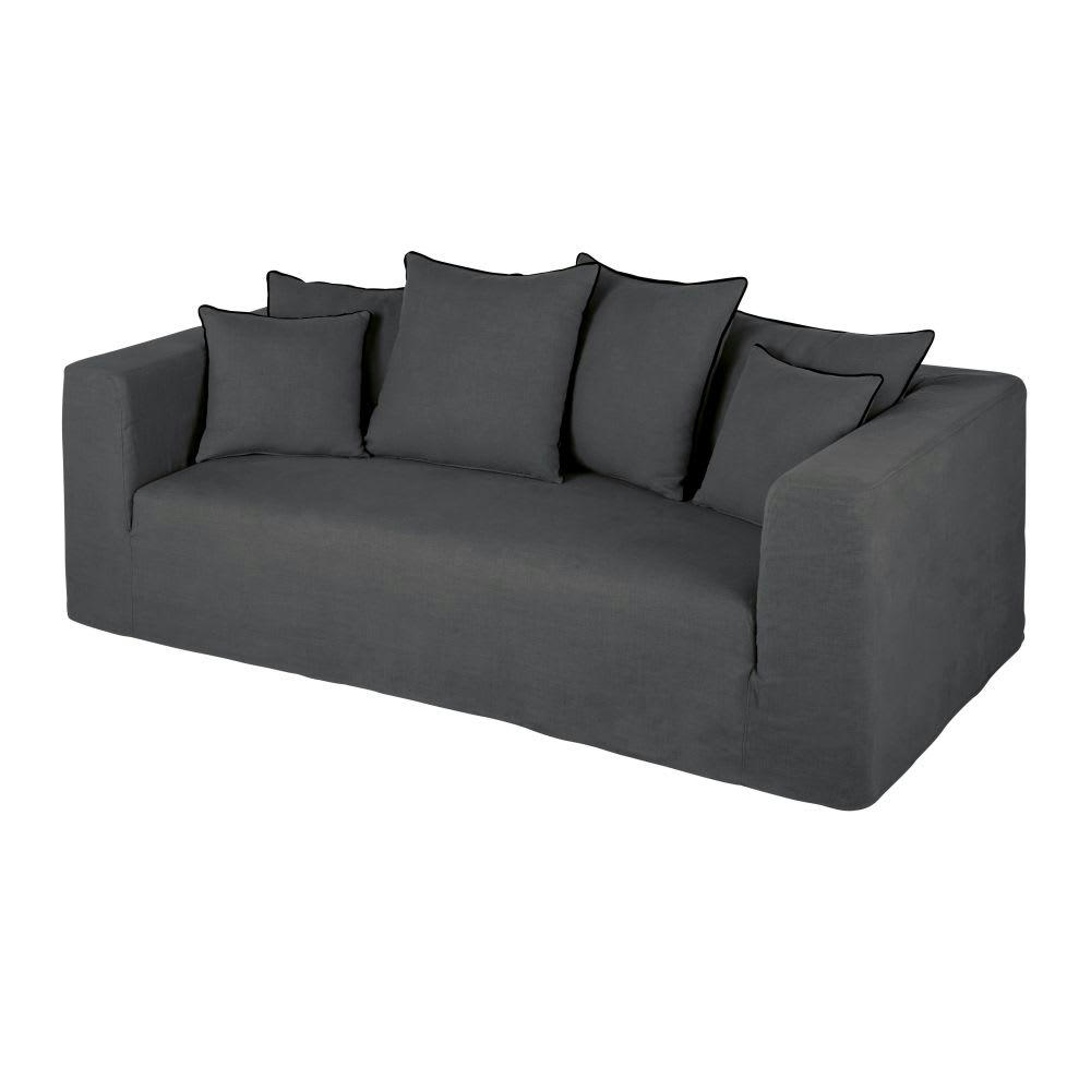 Gipsy - Canapé 3 places en lin gris anthracite