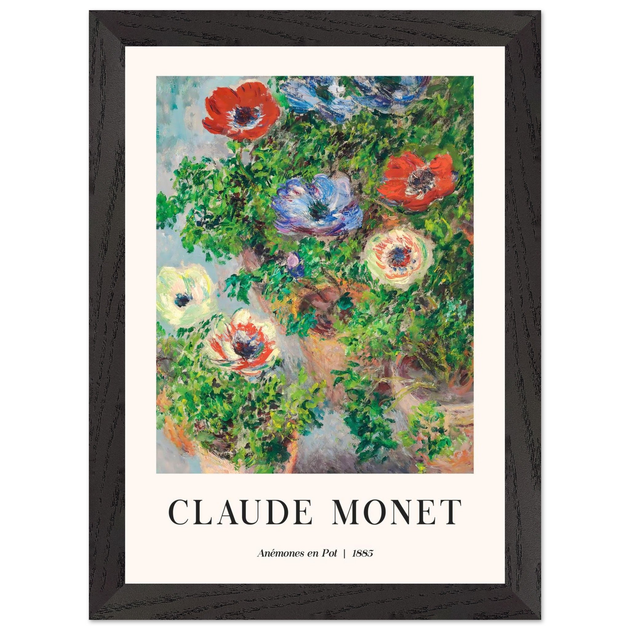 Artfulprints Poster met Lijst Claude Monet - Anémones en pot  - A4 21x29.7 cm - Groen