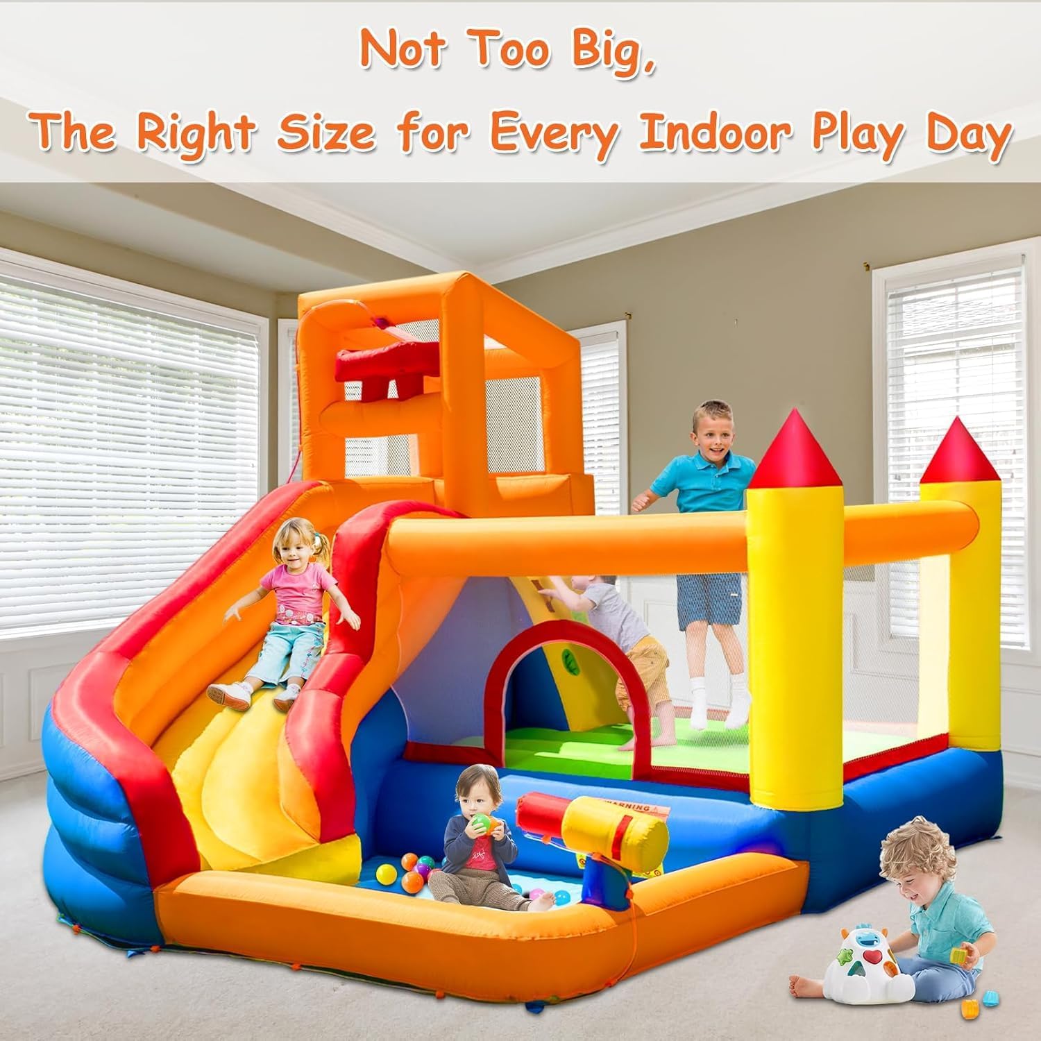 HuaKastro Inflatable Water Slide Bounce House for Kids with Pool, 5-in-1 Indoor/Outdoor Blow Up Play Center for Climbing, Sliding, Jumping & Splashing Fun, Blower Included