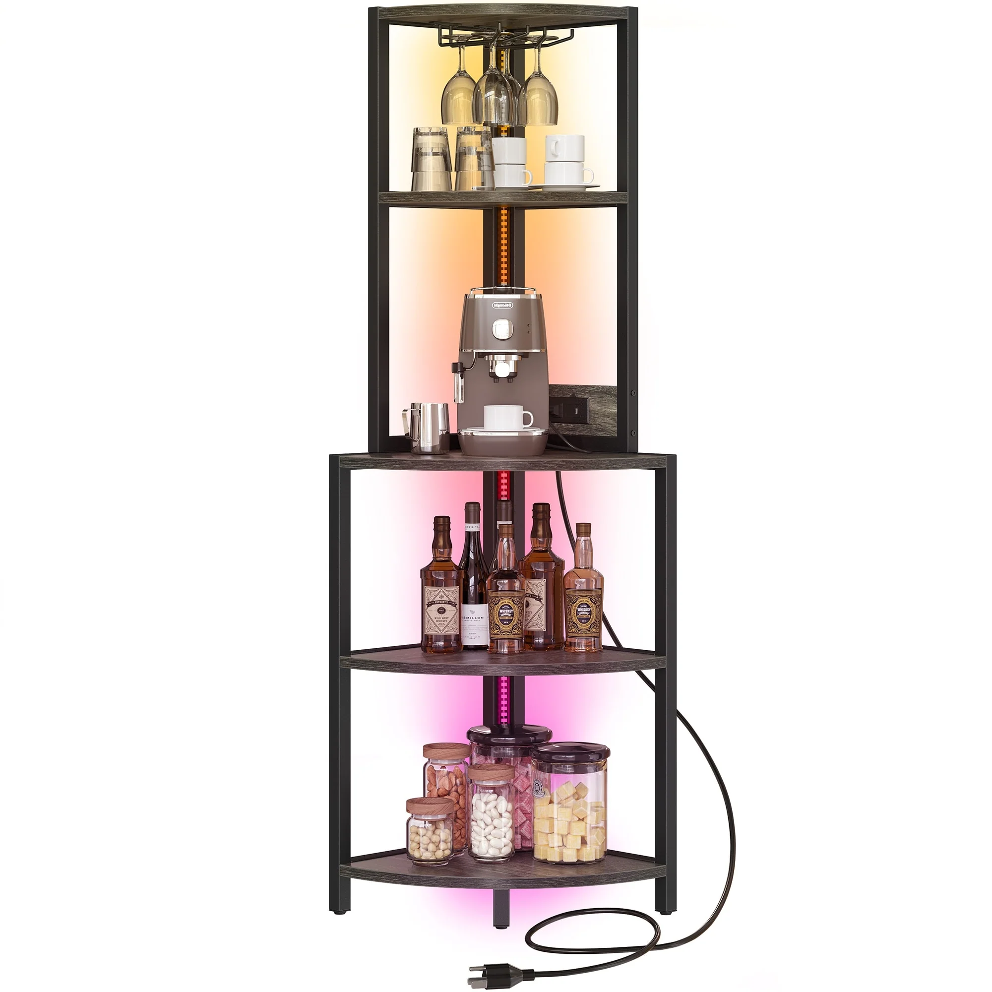 Moasis Freestanding Corner Wine Rack with Glass Holder and Storage Shelf