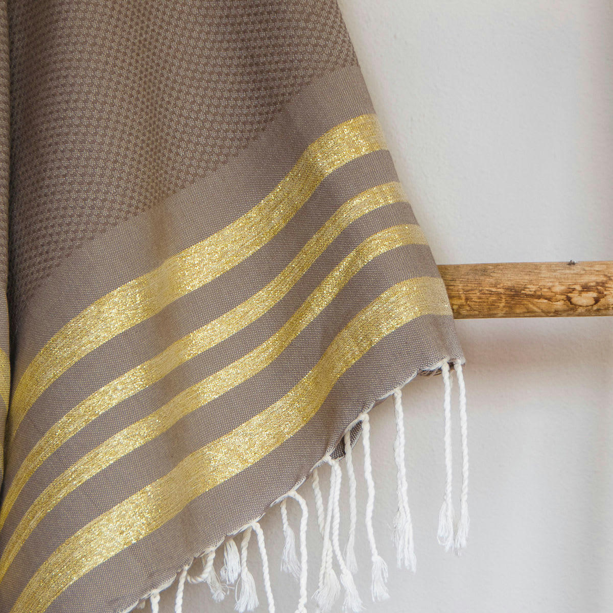 HAMPTONS - Fouta lurex coton  100x200 moka / or