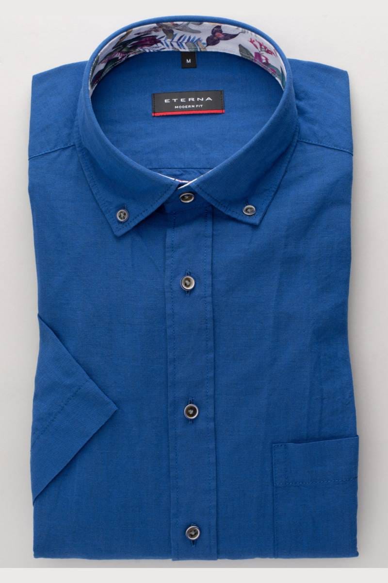 ETERNA Modern Fit Leinenhemd blau, Einfarbig