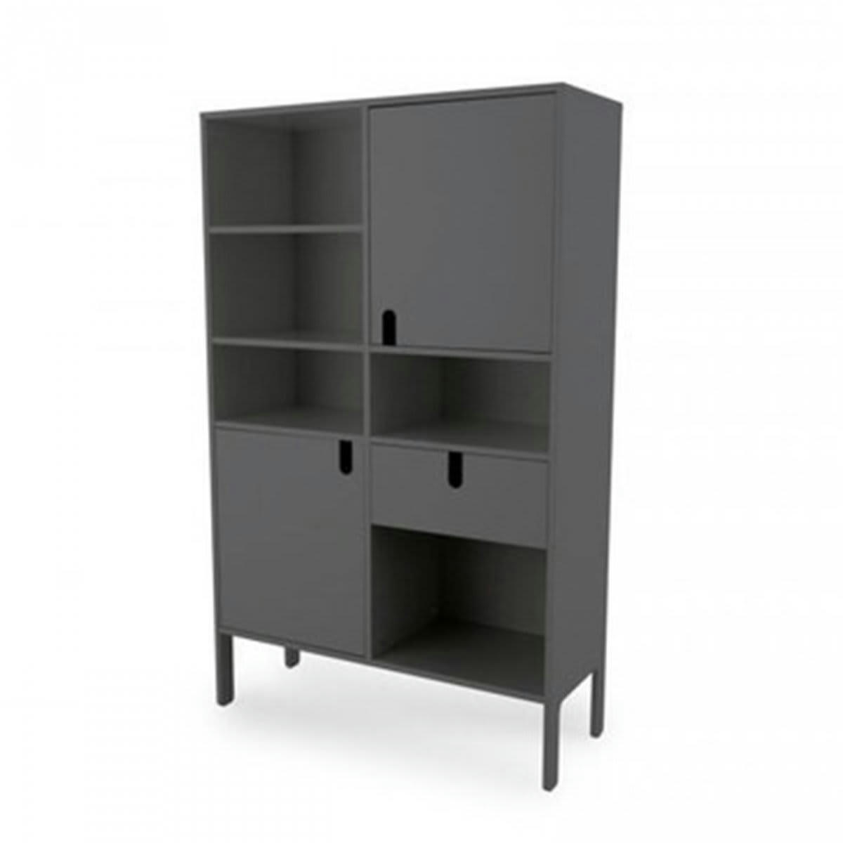 DINA - Grande étagère design nombreux rangements gris