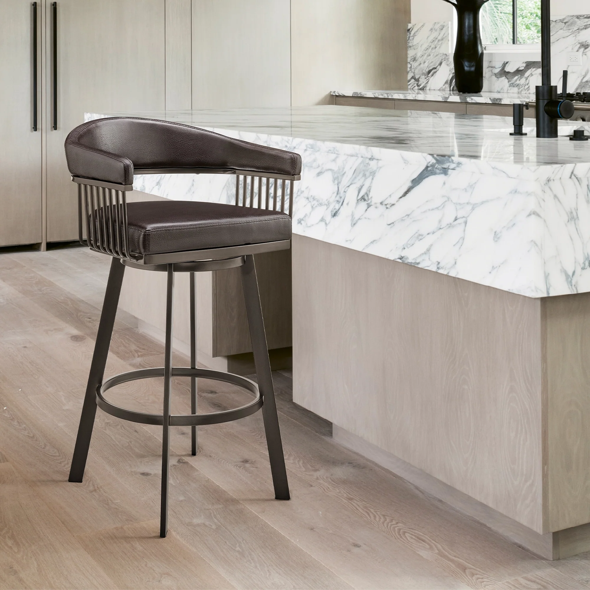 Bronson Faux Leather Upholstered Metal Swivel Bar or Counter Stool