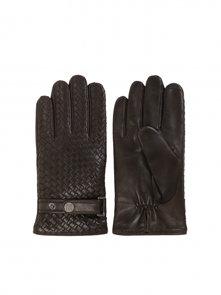 Brown men's gloves with glamorously braided leather