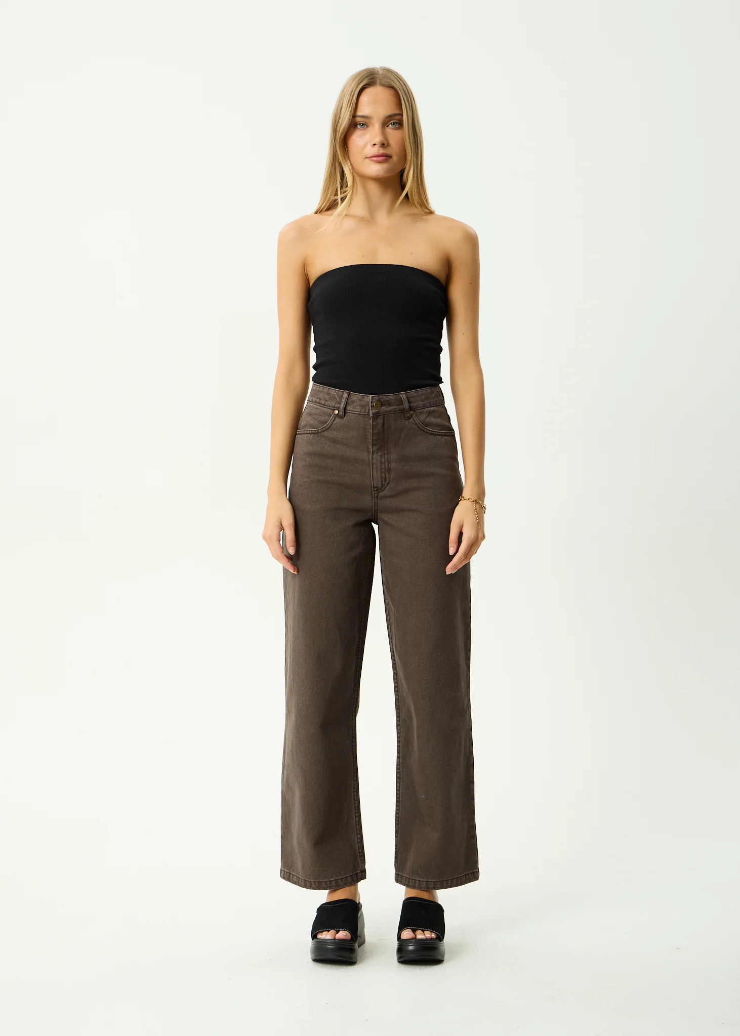 AFENDS Womens Bella - Denim Wide Leg Baggy Jean - Washed Coffee