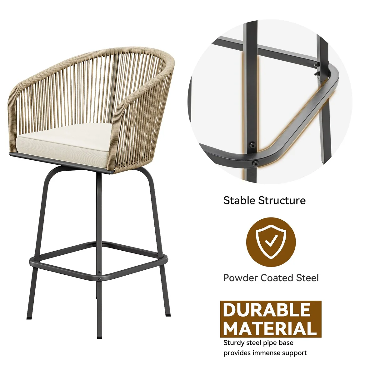 Moasis 4 PCS Outdoor Indoor Patio Swivel Woven Material Bar Stools - 2PCS