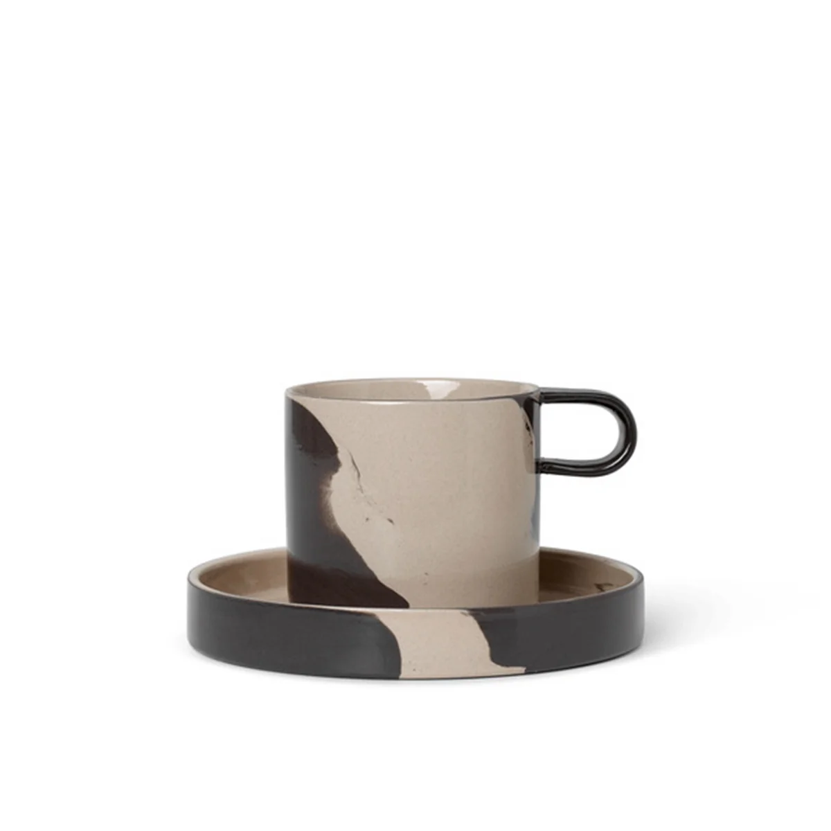 Ferm Living - Inlay Steinzeug Becher mit Teller, sand / braun